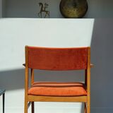 Armchair in solid oak velvet terracota