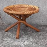 Low wicker and rattan stools, 1970s. (Set of 3)