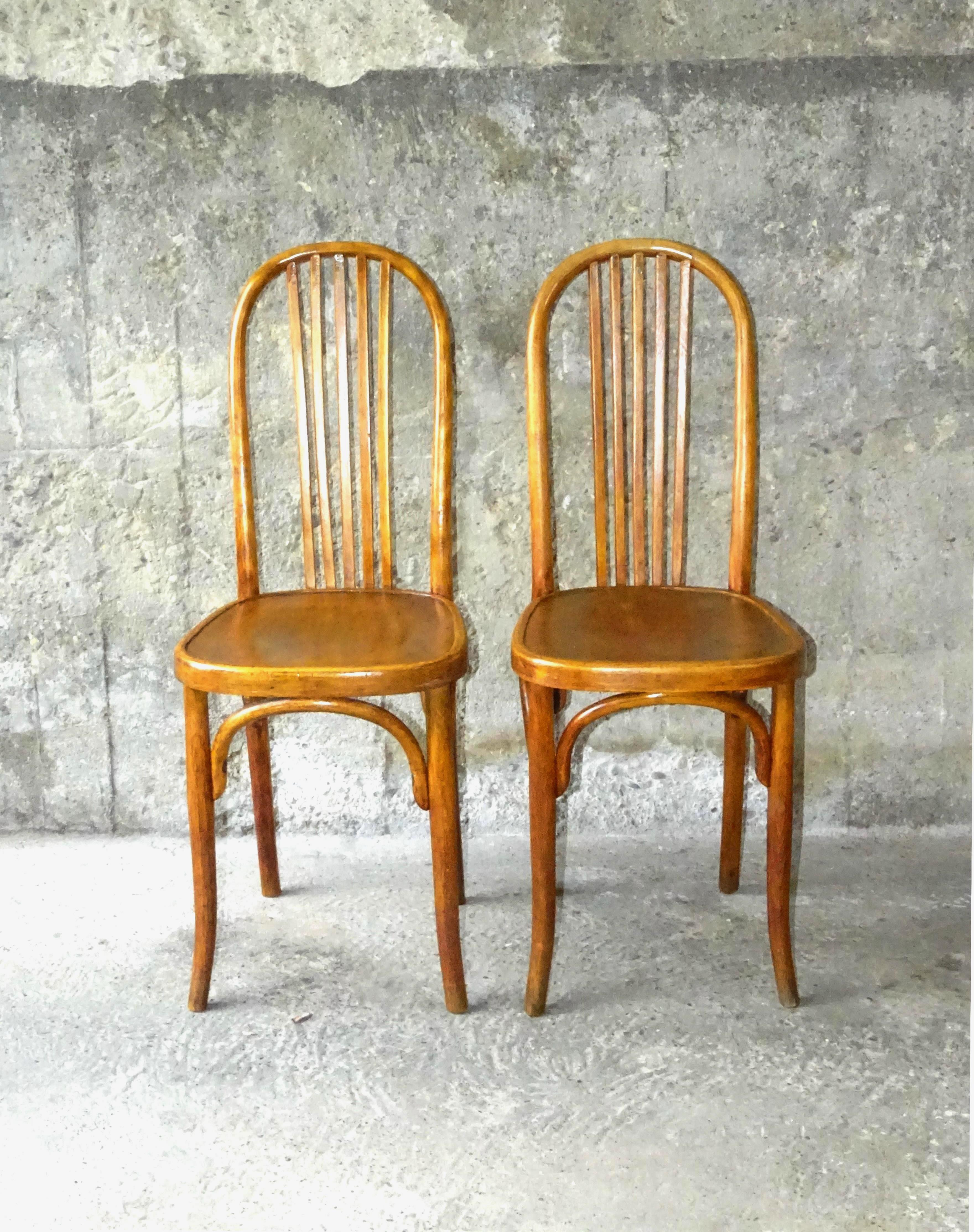 2 Fischel chairs N°196 around 1930 wooden seat- 5 bars