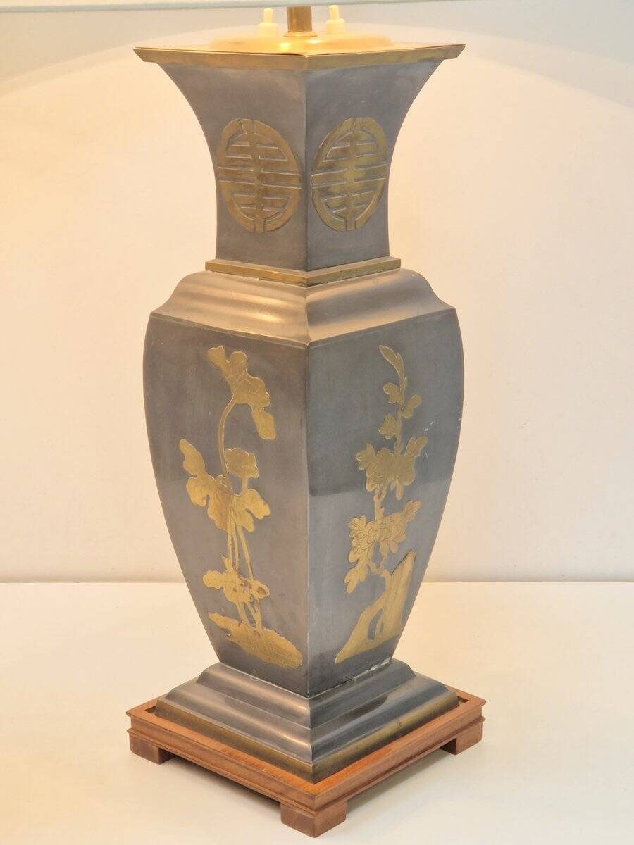 Vintage Asian Table Lamps in Pewter and Brass, 1950s, Set of 2