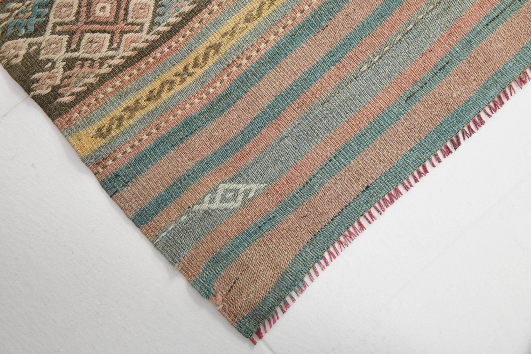 Tapis Kilim fait main rouge clair bleu 5x7 158x247 cm