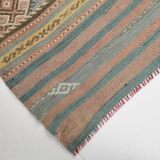 Tapis Kilim fait main rouge clair bleu 5x7 158x247 cm
