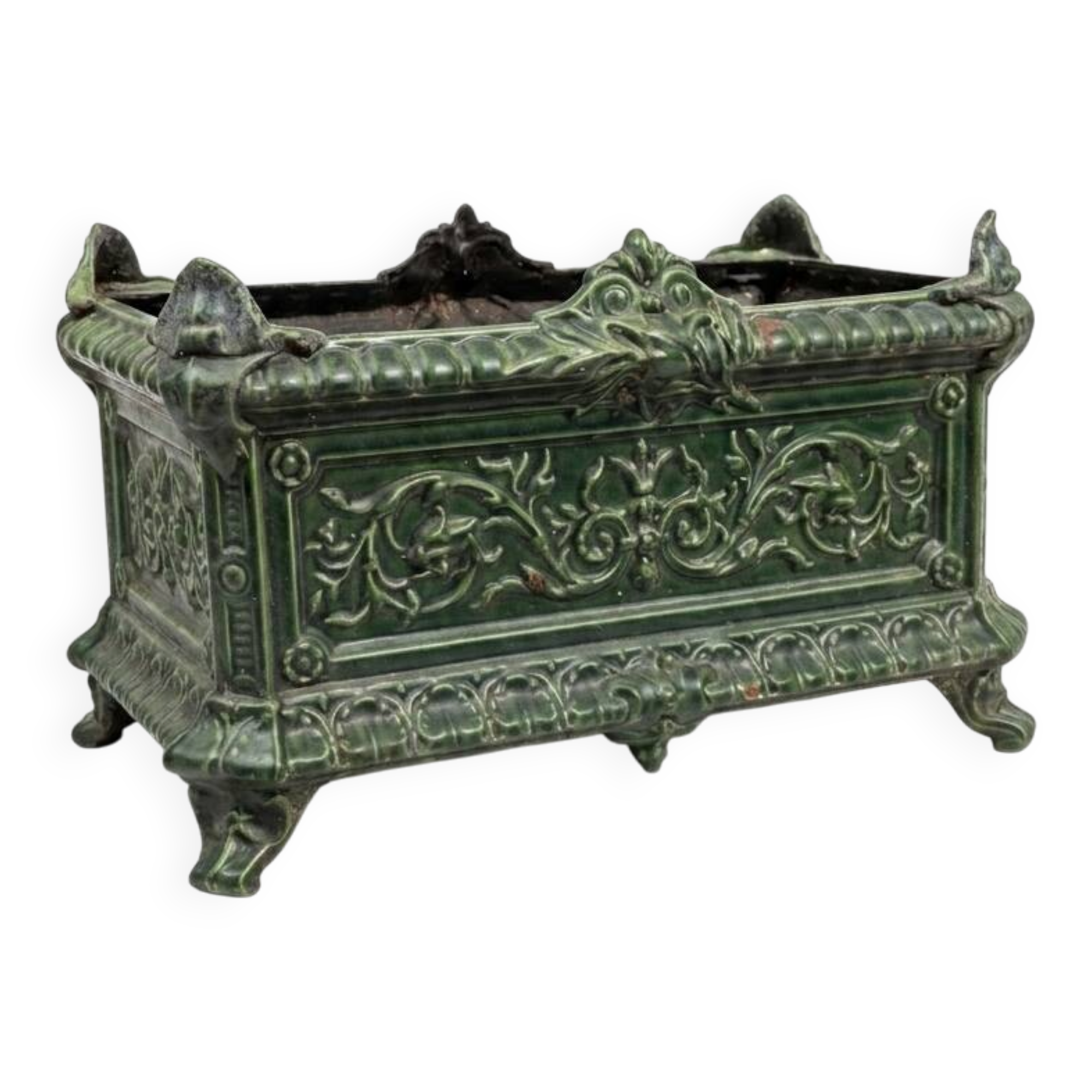 Antique enamelled cast iron planter in the Napoleon III style.