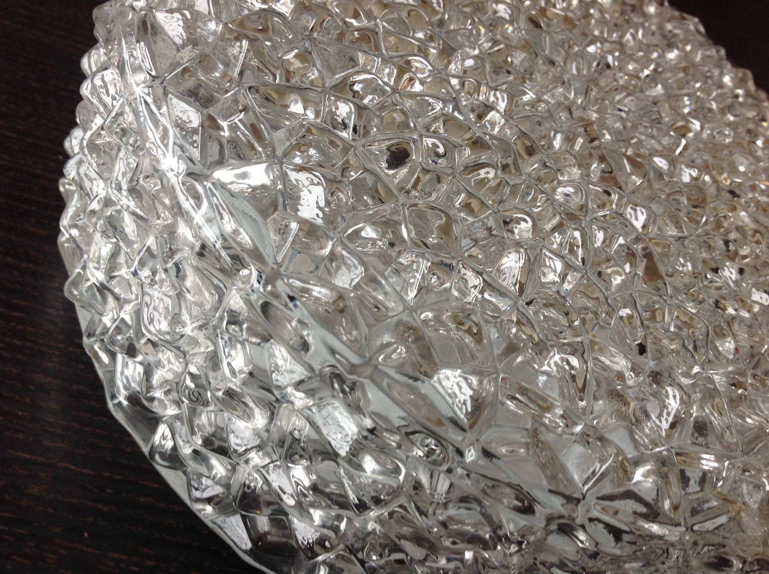 Plafonnier rond en verre pointes de diamants par RZB Leuchten / vintage années 60-70