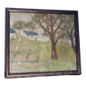 Pastel landscape in wooden frame