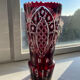 Hand-cut crystal vase, Bohemian or Polish - Vintage - Ruby/Cranberry