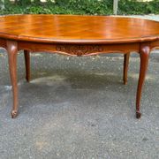 Table à manger Louis XV extensible ovale en bois massif marqueterie 270cm