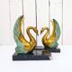 Pair of art deco golden swan bookends