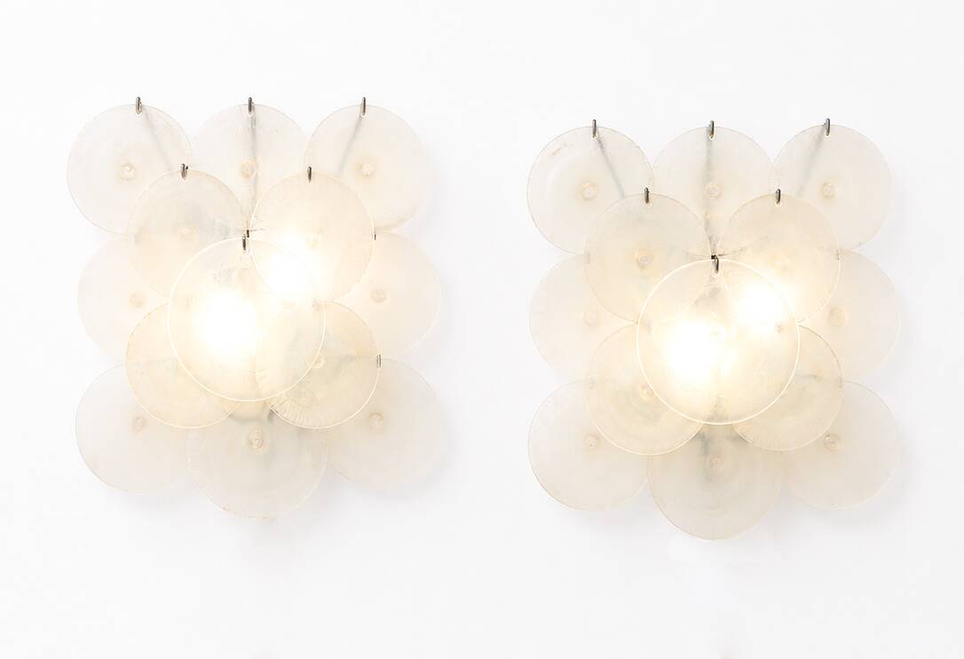 Pair of Carlo Nason Wall Lamps With Murano Glass Discs - 1960s