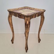 Table d'appoint en bois doré florentin italien du milieu du siècle avec peinture à la main F