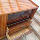 Varnished wooden sideboard with glass storage / vintage 60s-70s