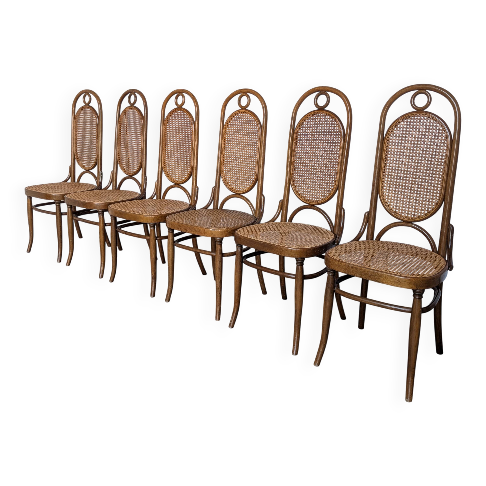Set of 6 Mid-century Bentwood Cane Dining Chair, Thonet Style, 1970s Yugosl