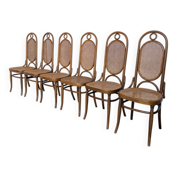 Set of 6 Mid-century Bentwood Cane Dining Chair, Thonet Style, 1970s Yugosl