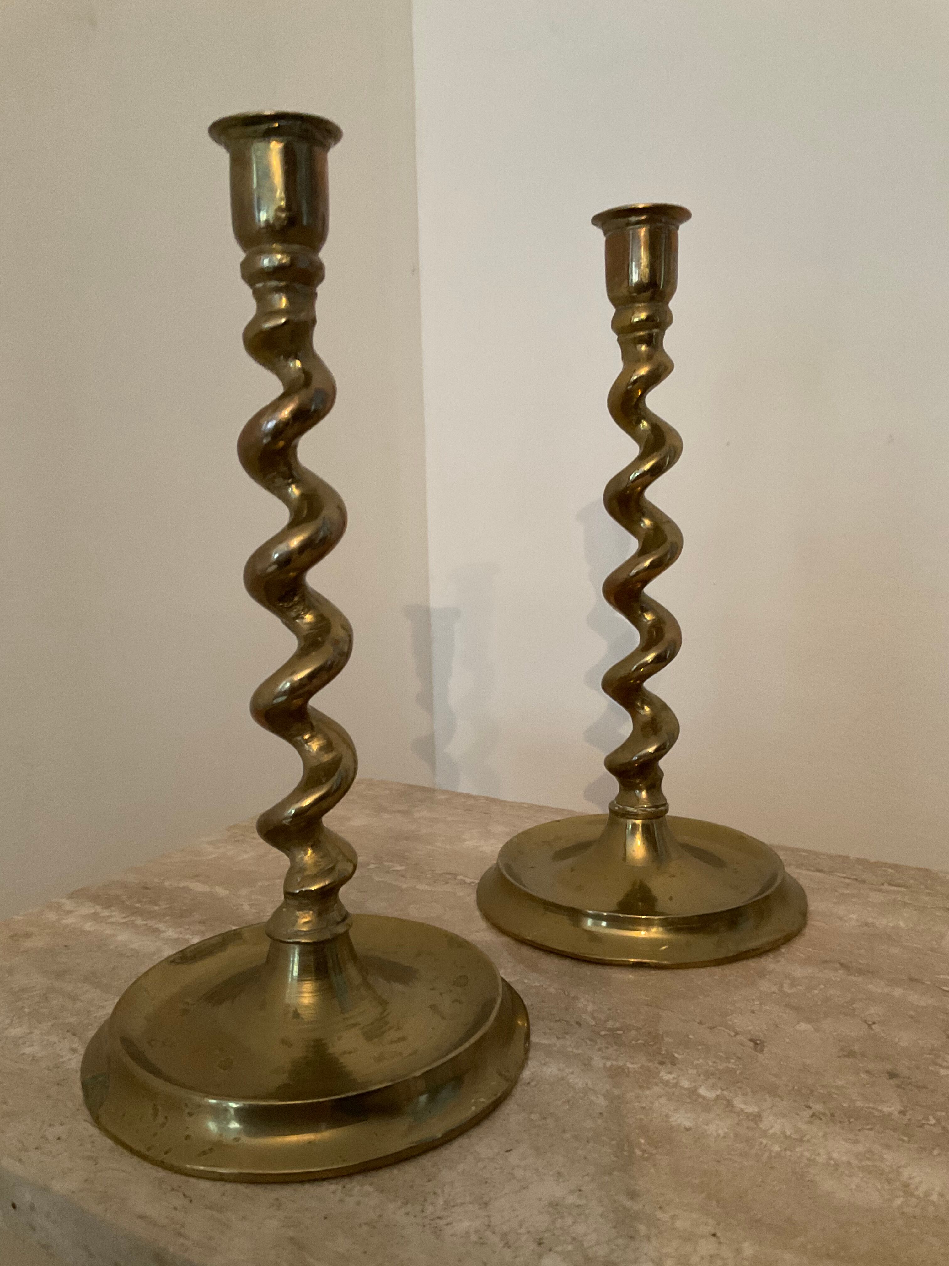 Pair of bronze torch candlesticks 1900