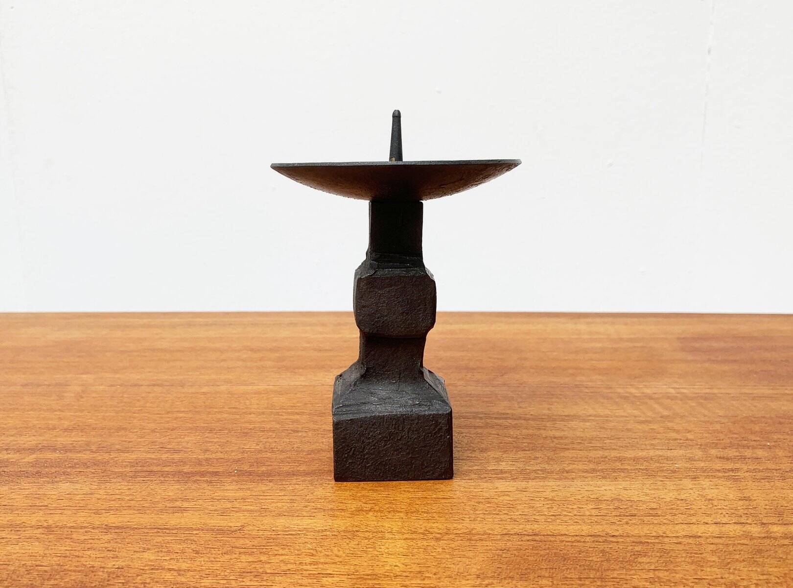 Brutalist wrought iron candlestick from the mid-century.