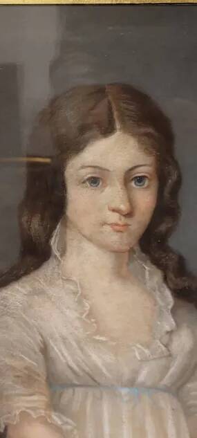 Old pastel portrait on canvas of a young noble, signed and dated 1899 on the back, gilt frame.