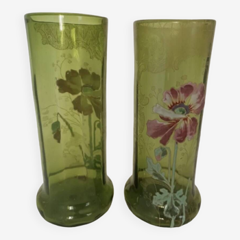 Pair of Legras vases in art nouveau enameled glass