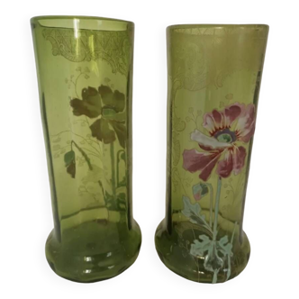 Paire de vases legras en verre émaillé art nouveau