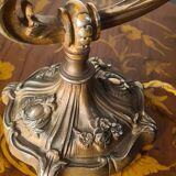 Old art nouveau bronze lamp and pretty hexagonal tulip 37x22