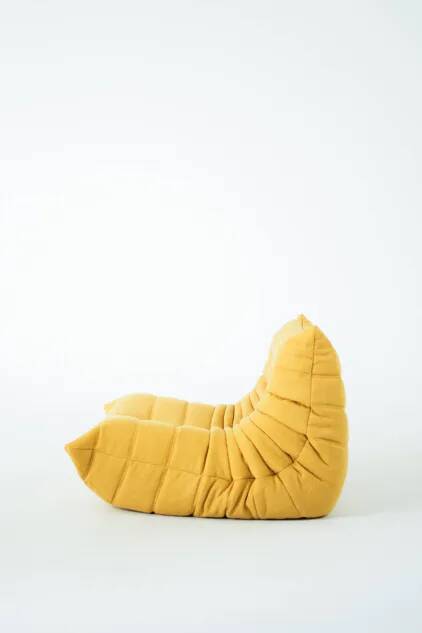 Togo Chair and Pouf Set in Yellow Tweed