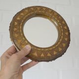 Petit miroir mural vintage en bois sculpté à la main, miroir de ferme fait à la main