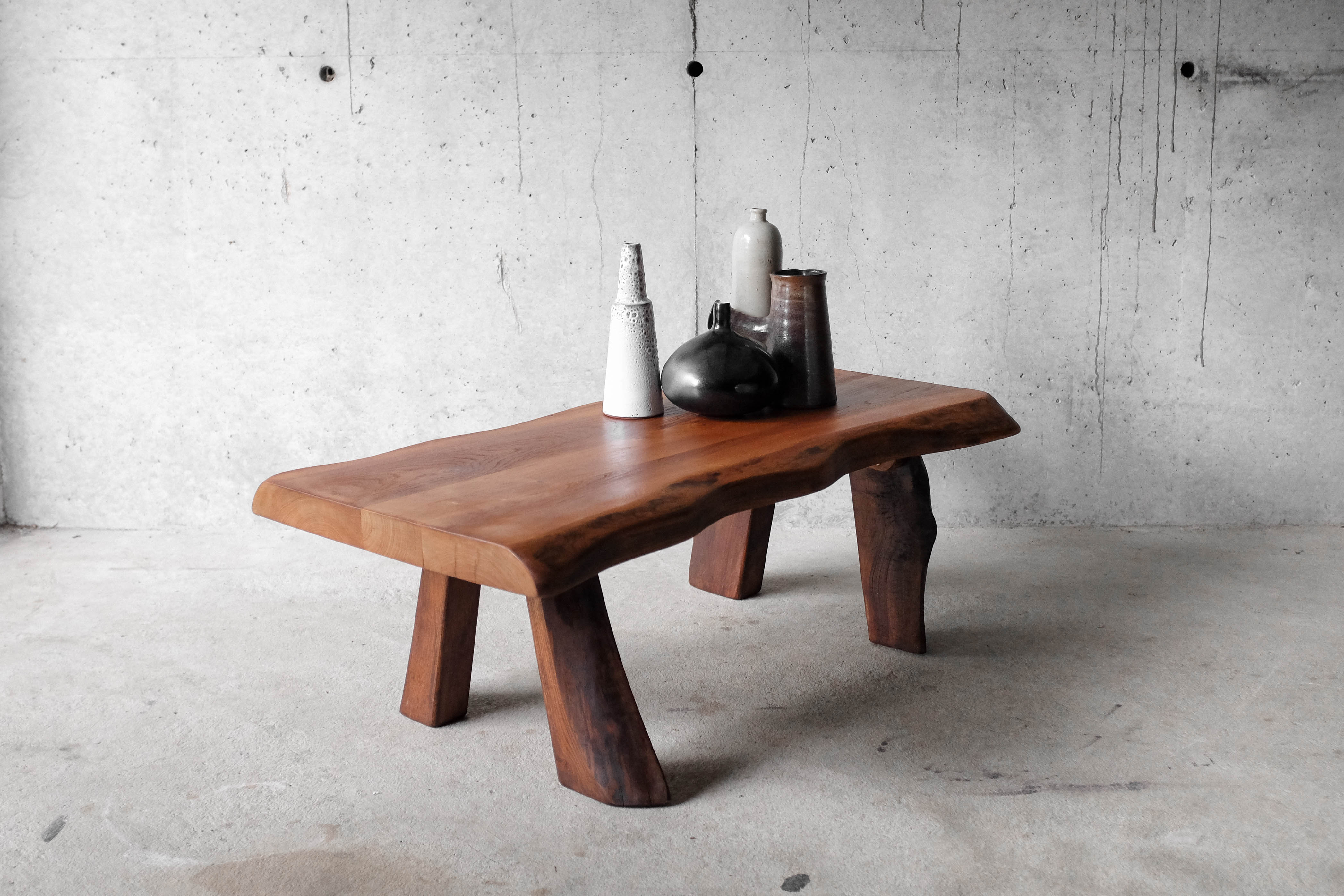 Free form coffee table in solid Elm-1970