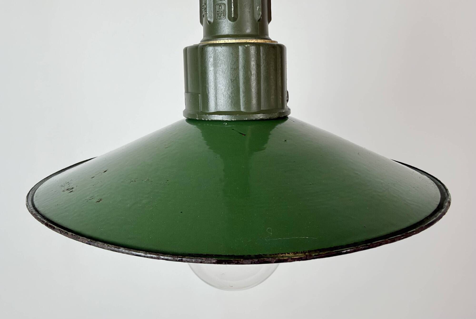 Industrial Green Enamel Military Pendant Lamp with Cast Aluminium Top, 1960