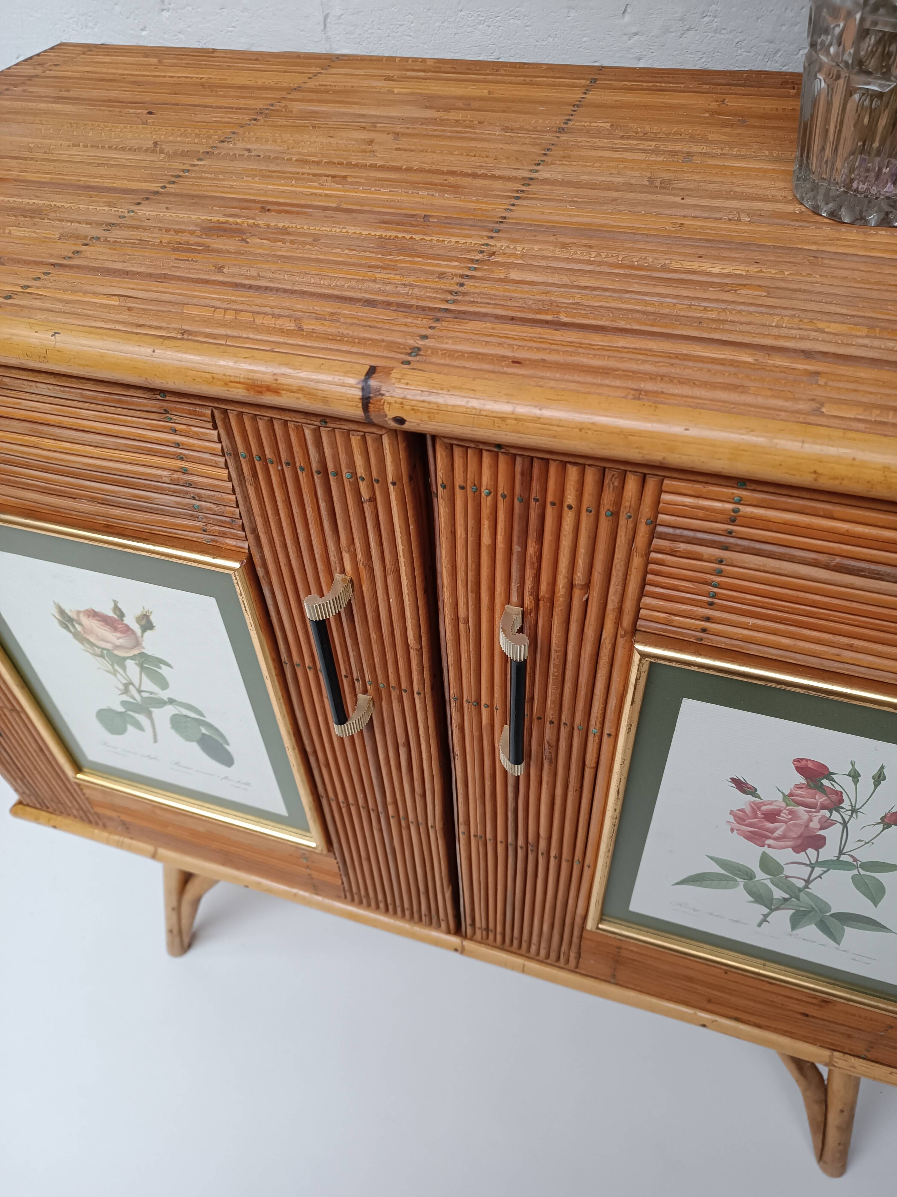 Buffet bambou refendu et rotin années 50/60