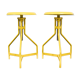 Pair of yellow lacquered metal stools, Restaurati, Italy 70's