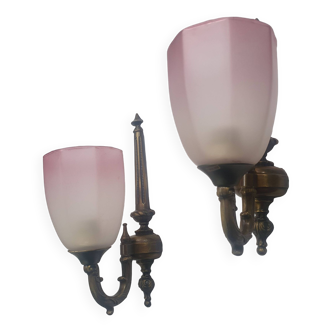 Pair of pink Art Deco wall lights