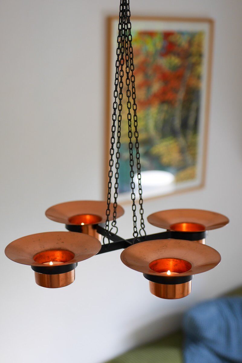 Metal and copper candleholder pendant by Carl Thore, 1975