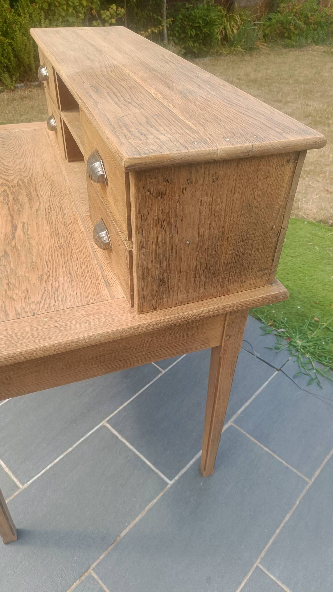 Antique solid oak desk with steps – 5 drawers