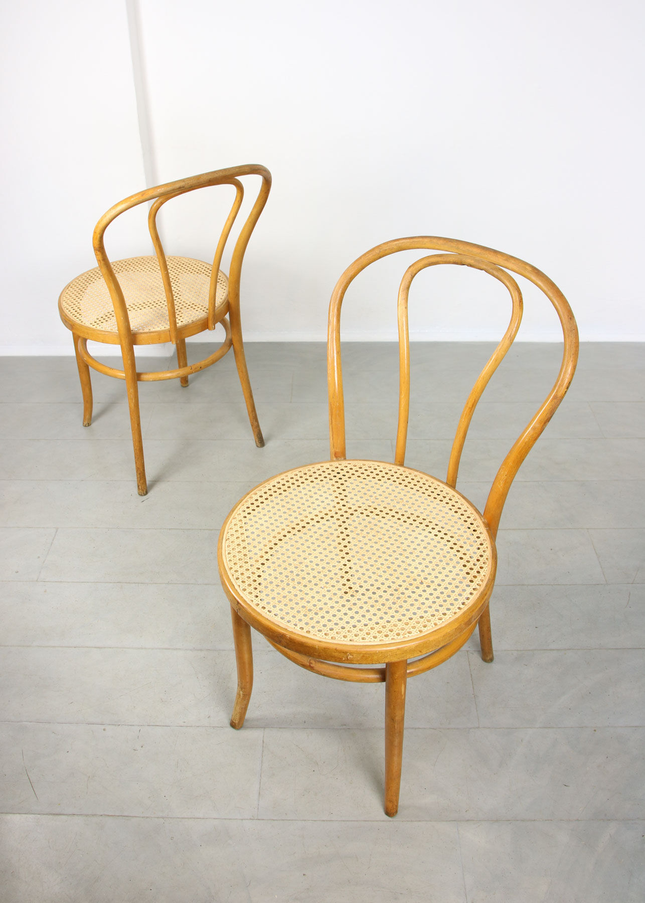 Vintage wide bentwood and cane chairs, set of 2