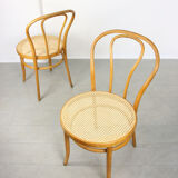 Vintage wide bentwood and cane chairs, set of 2