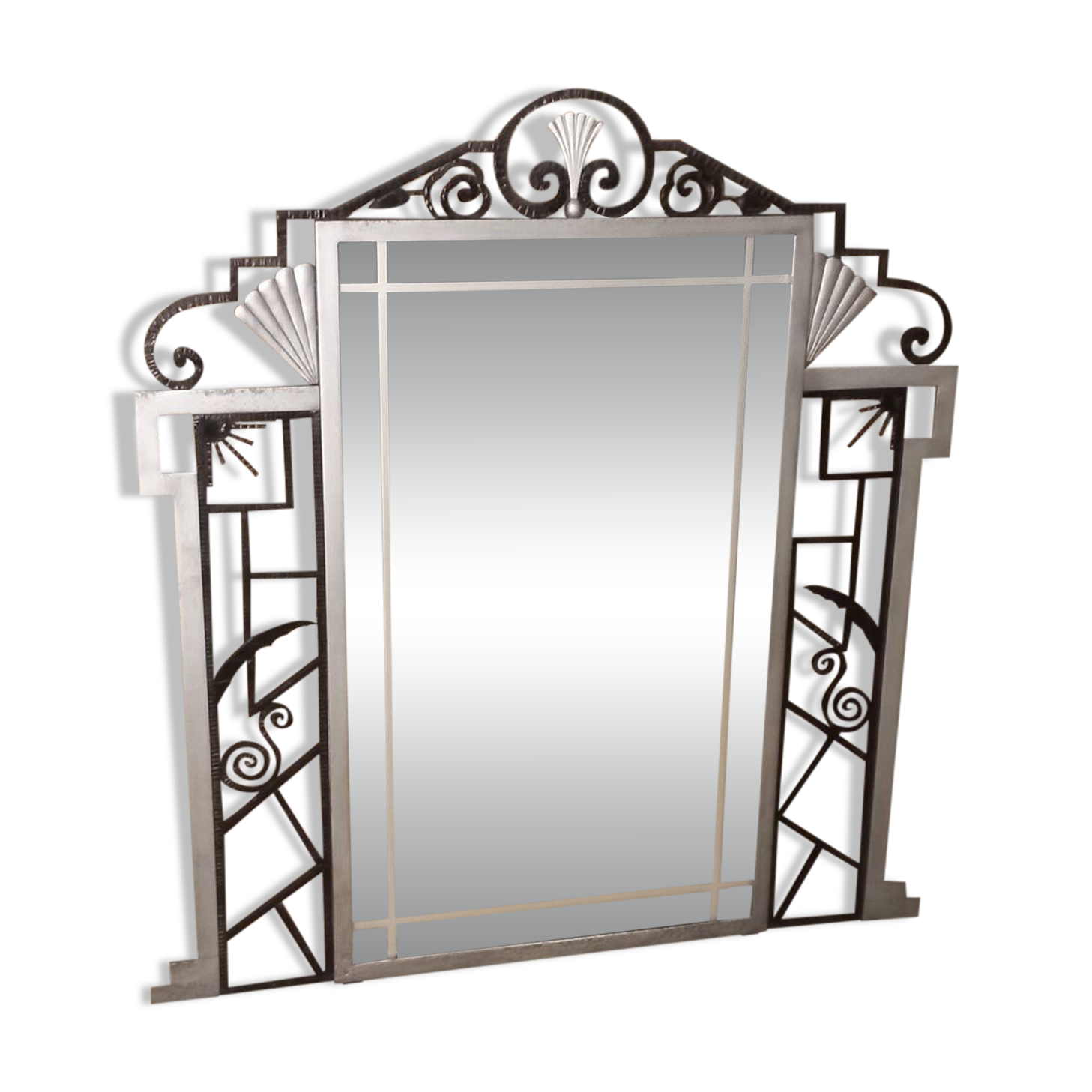 Art Deco trumeau mirror in steel
