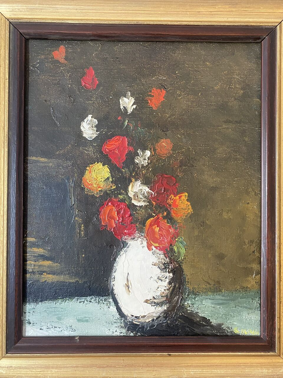Old painting, still life with flowers signed Saint Alban, XX century