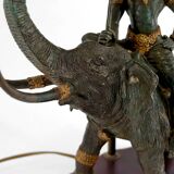 Sculptural lamp in bronze with double patina representing Indra on Airavata