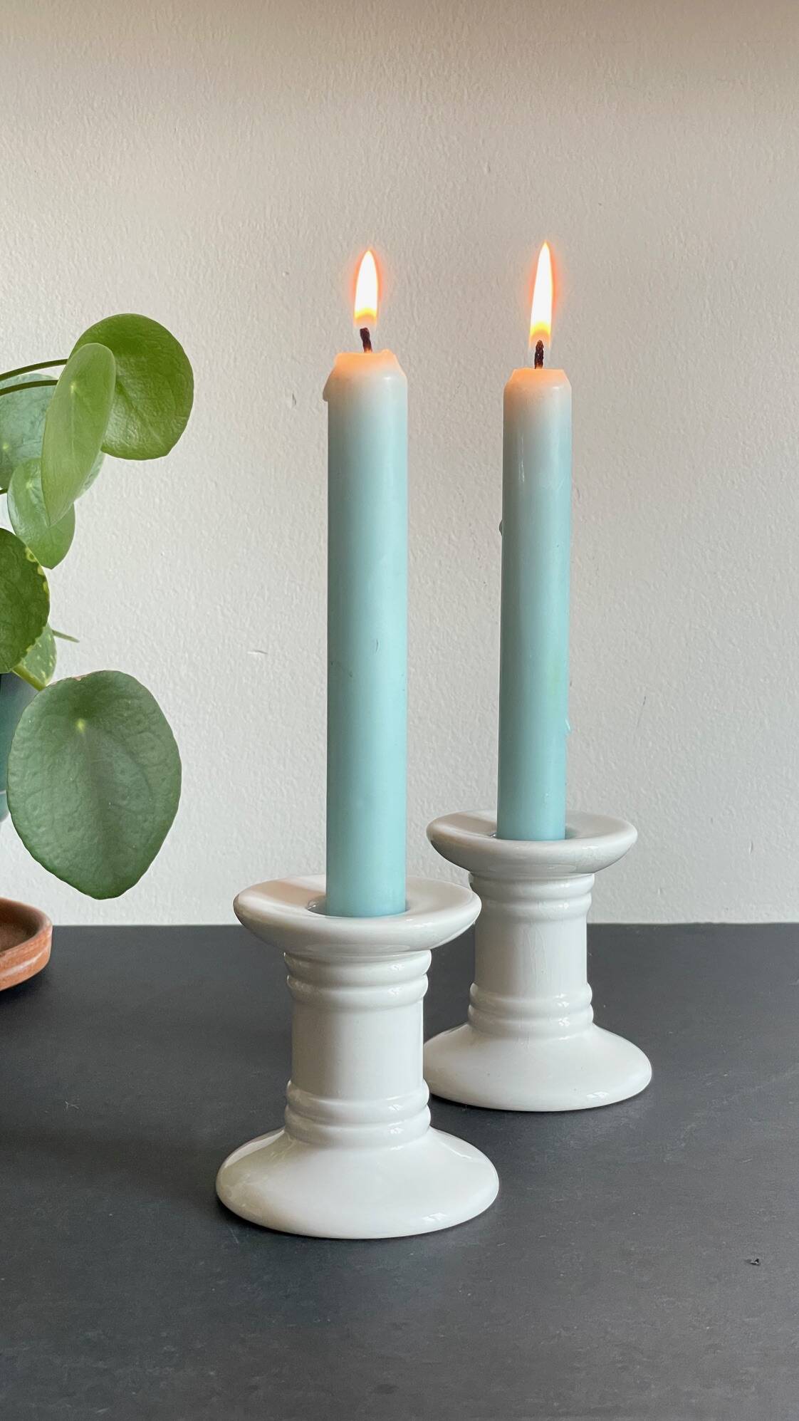 Pair of White Ceramic Candlesticks