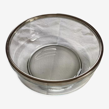 Italian salad bowl in glass and silver metal dimension: height -10cm- diameter -22,5cm-