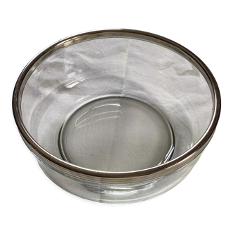 Italian salad bowl in glass and silver metal dimension: height -10cm- diameter -22,5cm-