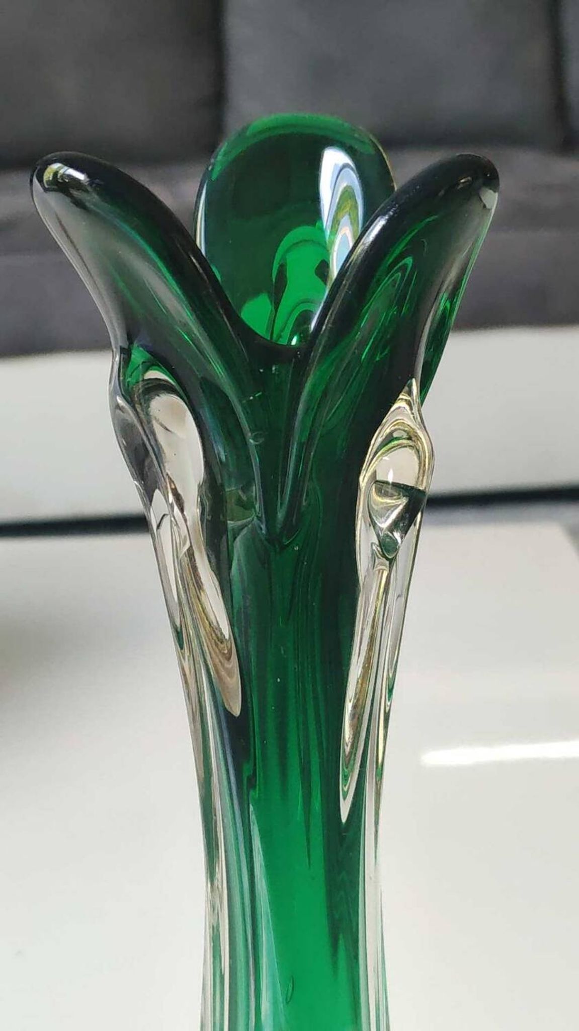 Murano glass art vase blown. Design in the shape of a trunk/floral base. Height 26 cm.