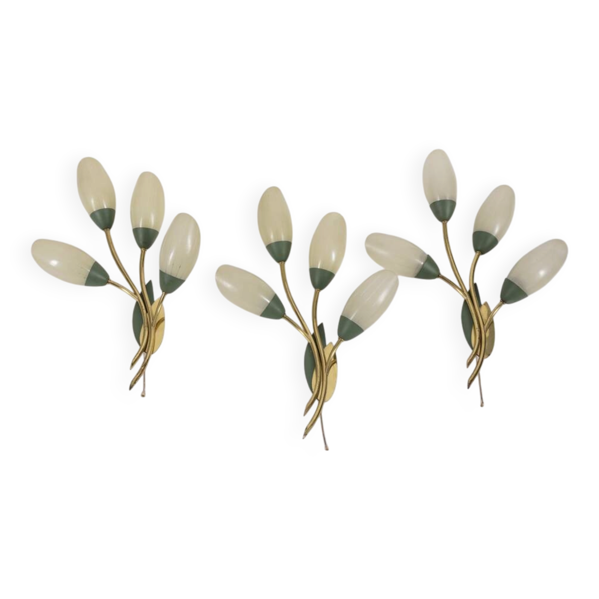 Set of 3 Vintage 1950s Wall Sconces in Floral Style, Italian Design
