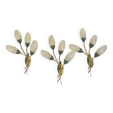 Set of 3 Vintage 1950s Wall Sconces in Floral Style, Italian Design