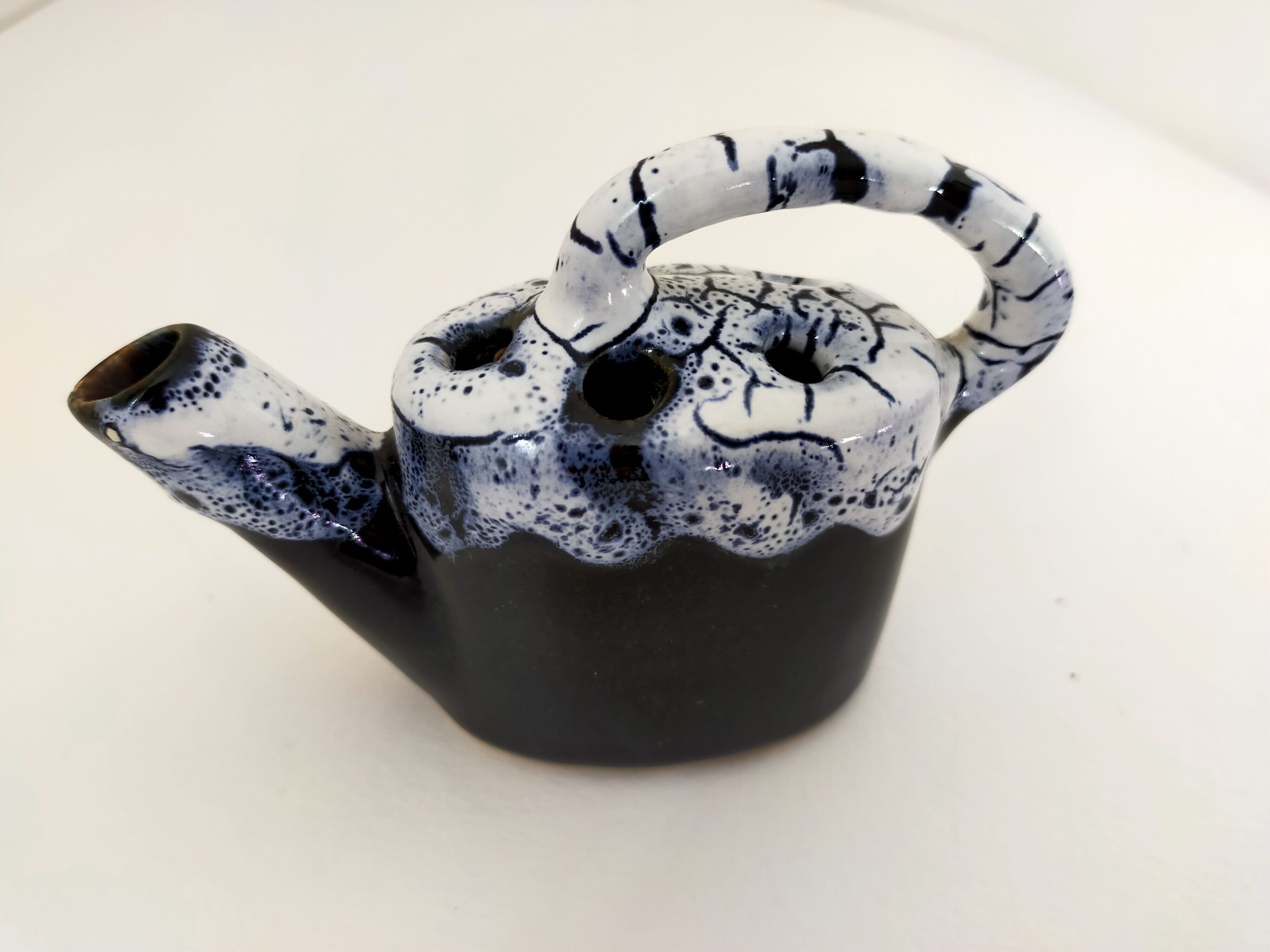 picnic blue ceramic watering can