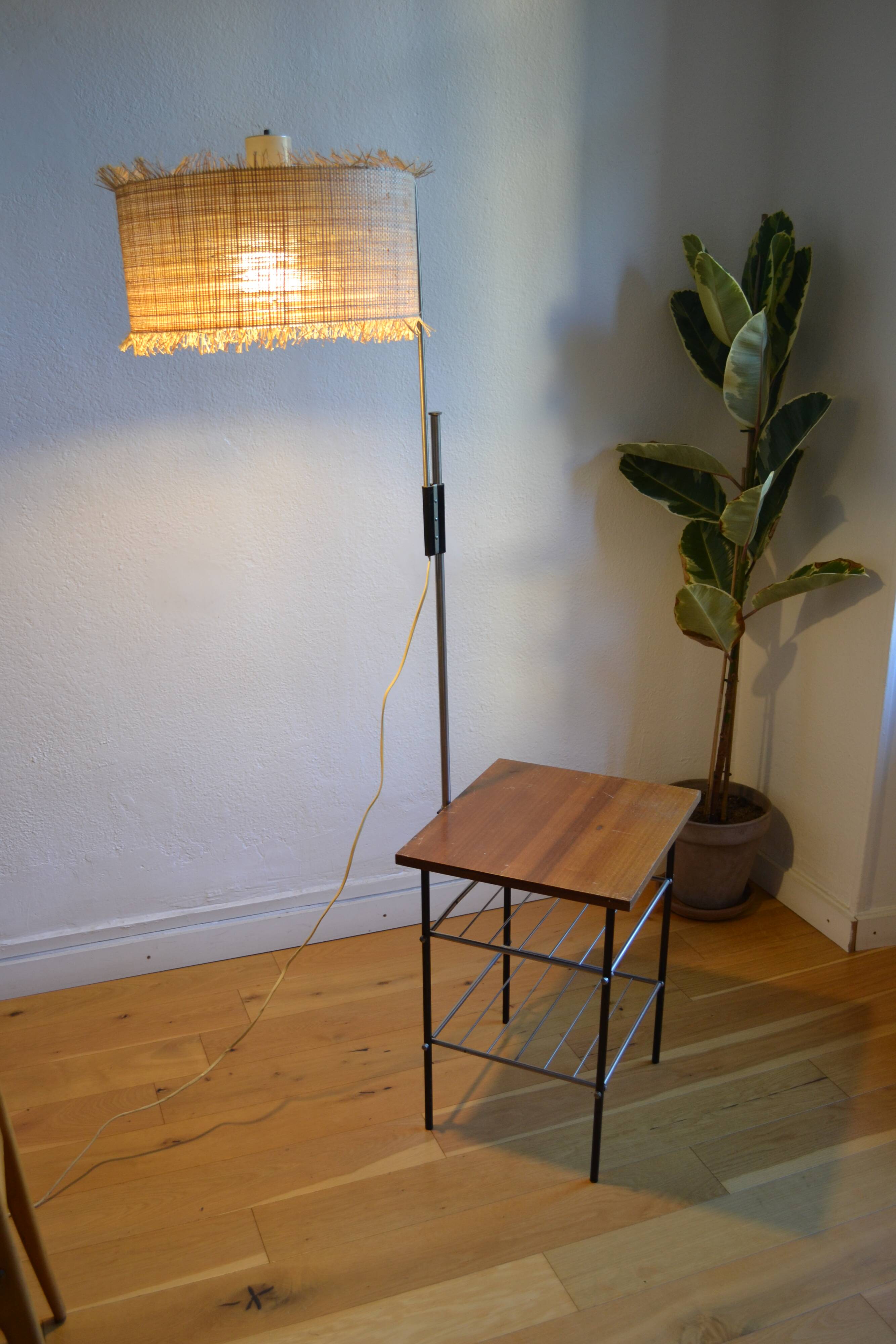 Vintage modernist reading floor lamp with table Poland 1960