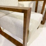Pair of Art Deco Armchairs ,Fabric and Walnut, New Upholstery