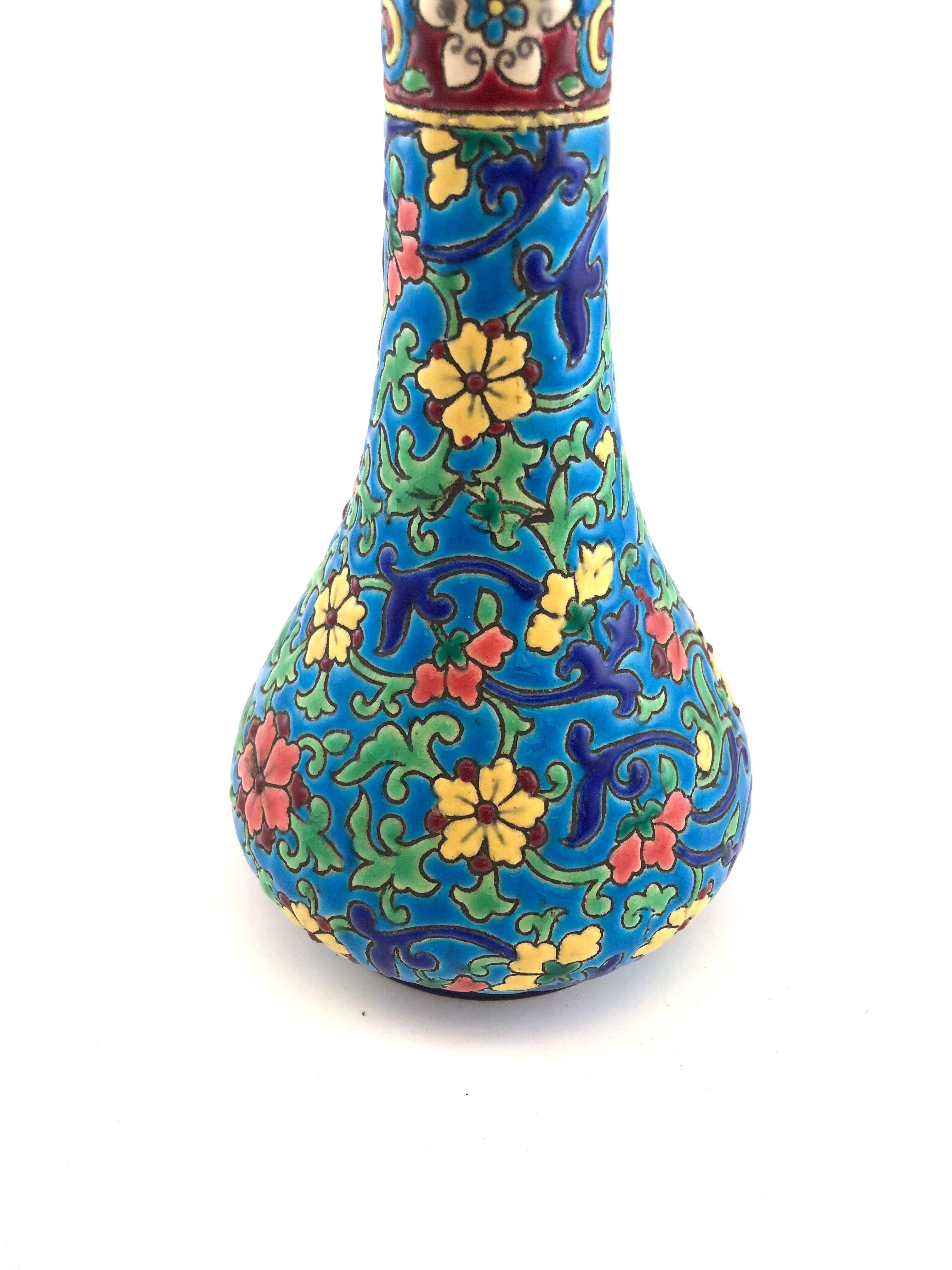 Soliflore vase in blue enamels of Longwy