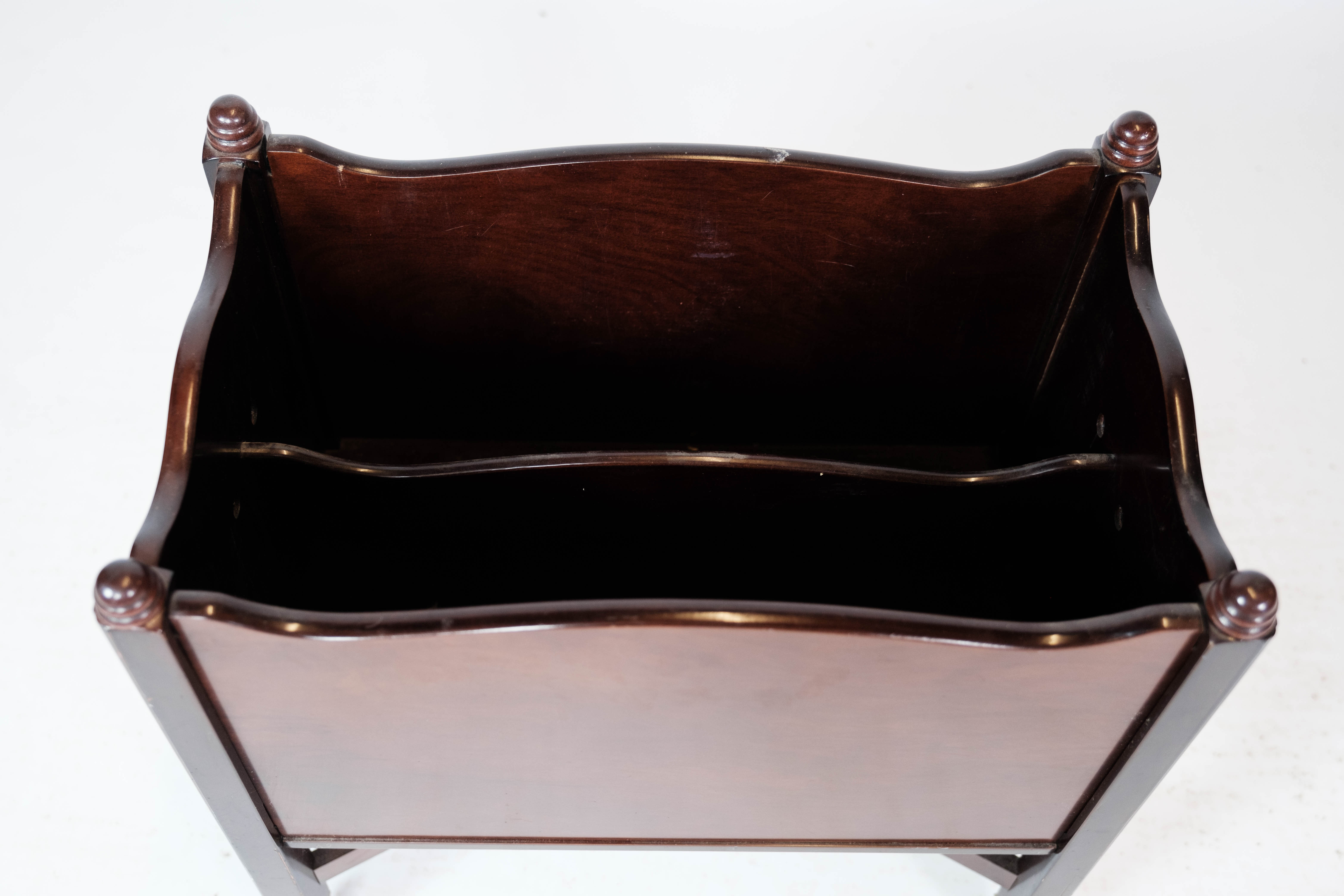 Newspaper holder of mahogany decorated with brass of Danish design, 1960s