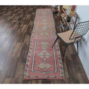Vintage natural pink Turkish hand-knotted Herki runner 78x390