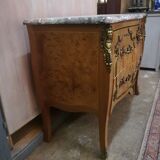 Curved chest of drawers in elm magnifying glass and bronze